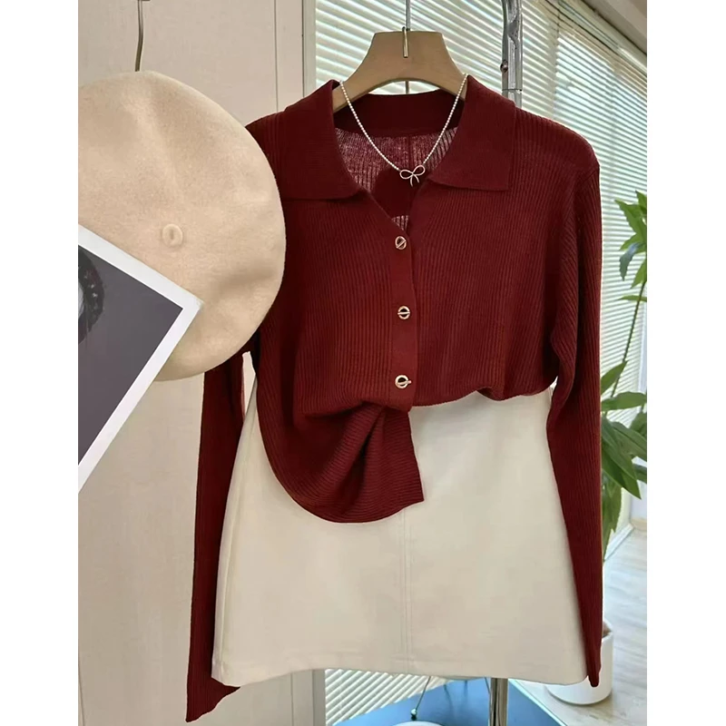羊毛复古法式翻领设计感针织开衫外套女