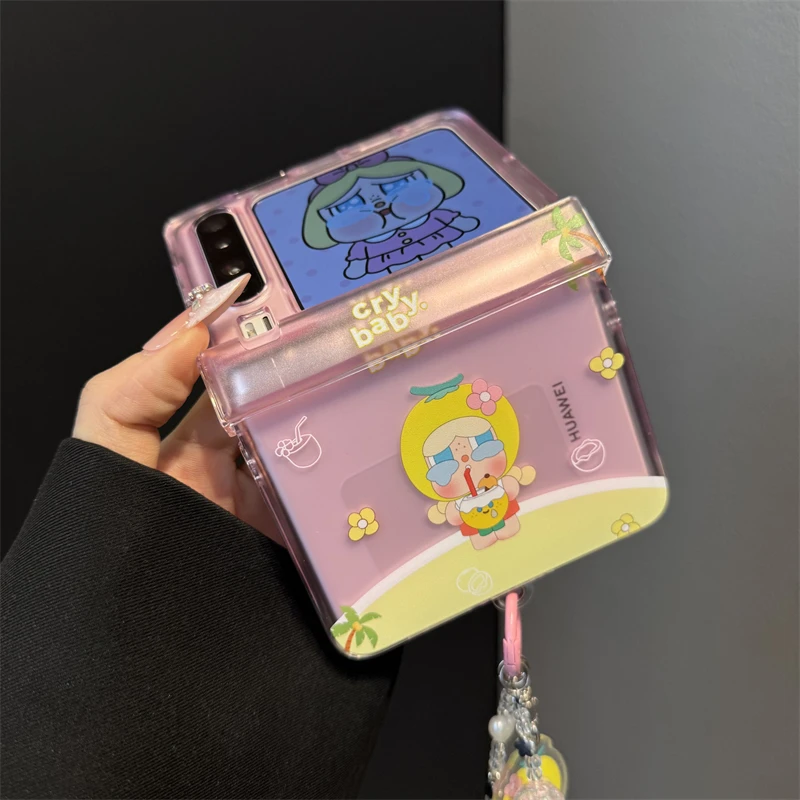 适用华为purax典藏版折叠屏手机壳pocket2蓝粉椰子哭娃中轴保护女