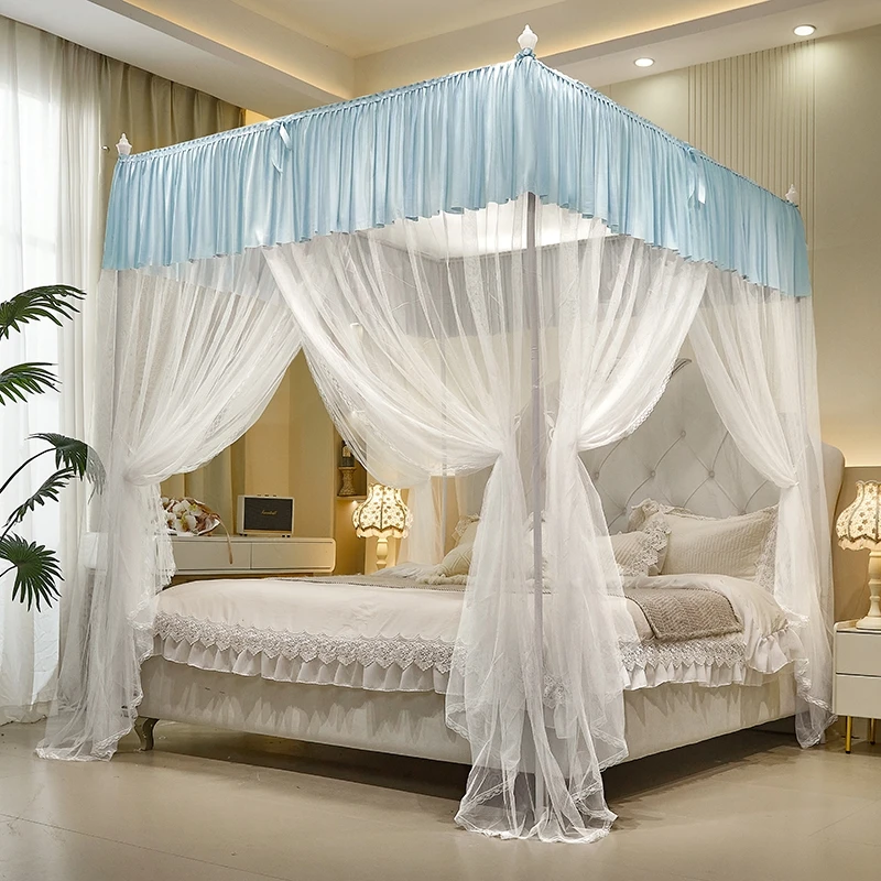 家用卧室伸缩加厚落加粗地式遮光公主风一体防尘顶落地宫廷蚊帐海
