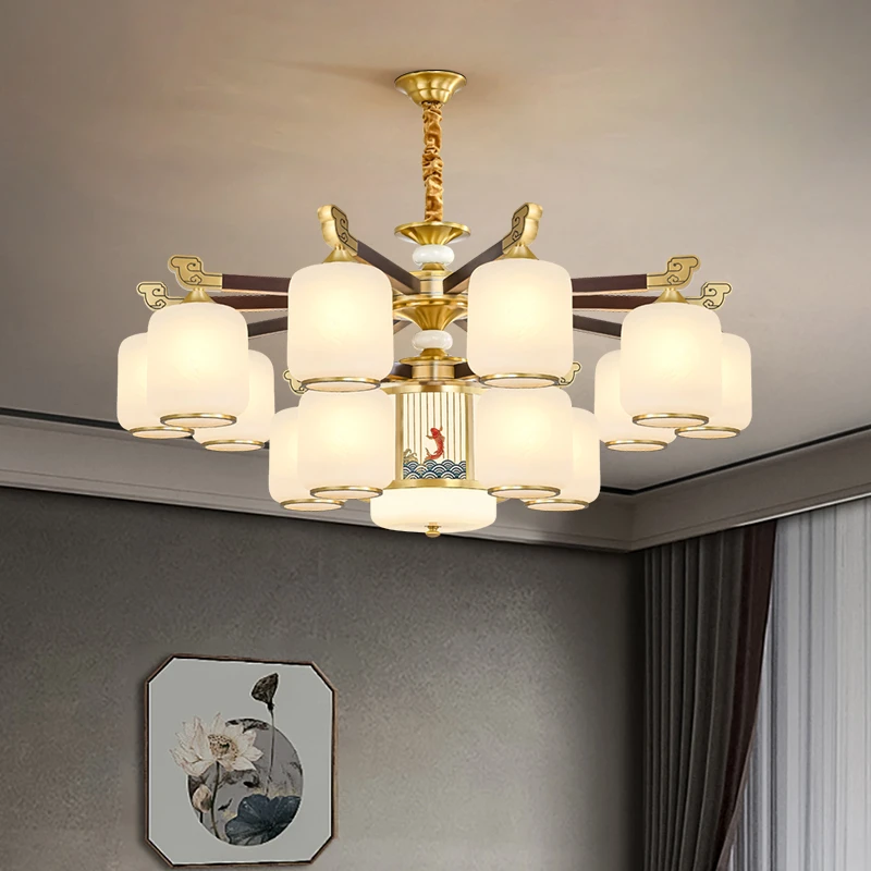 实心翻砂铜鱼跃龙门铜加木新中式客厅餐厅中国风禅意简约大气吊灯