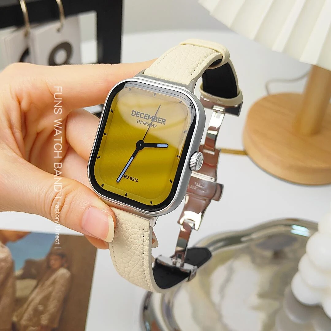 适用红米watch5小米9pro苹果华为FIT3荔枝纹蝴蝶扣表带秋冬款