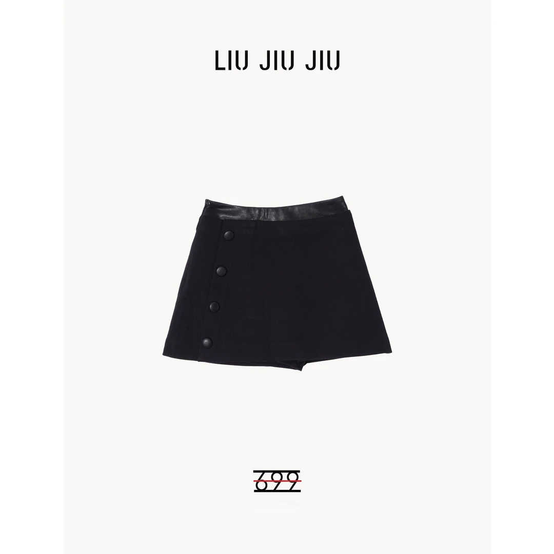 LIUJIUJIU 欧版复古双腰头拼接小众设计高腰时尚半身裙裤BQ4959L