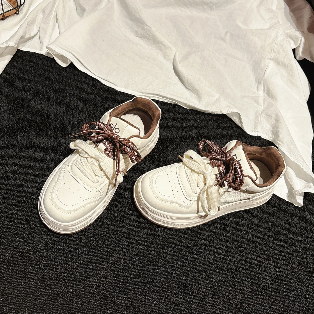 巨轻~厚底增高真皮双鞋带小白鞋女2025秋新款休闲板鞋ins学生女鞋