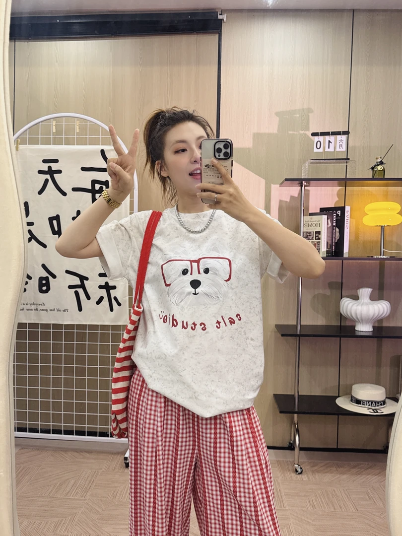 【西高地A】十三行夏东大门ins百搭Toversice大版宽松显瘦韩扎染短T
