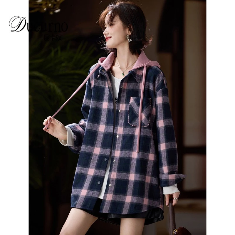 时尚格子拼接短外套女秋季外套2025新款宽松上衣大码欧货洋气女装