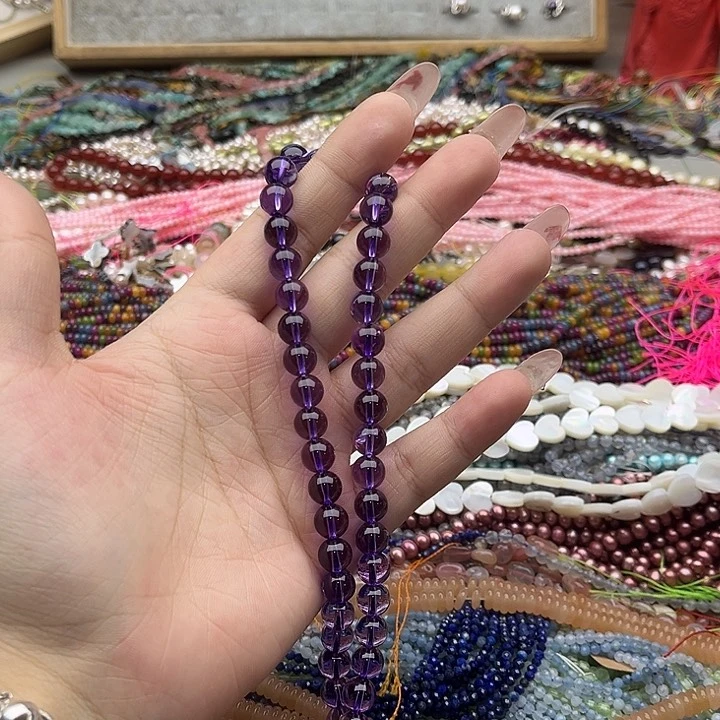 玛瑙/玉髓珠宝半成品未镶嵌一条6mm左右净体紫晶
