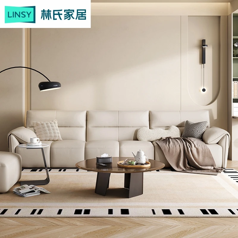 【凑单】林氏家居钢琴键沙发加厚头层牛皮直排沙发PS060 wb