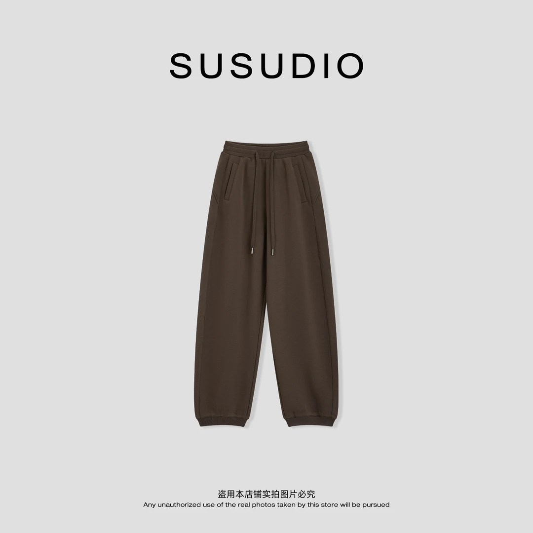 SUSUDIO 100棉 简约慵懒显瘦高臀线束脚磨毛绒休闲裤 40701