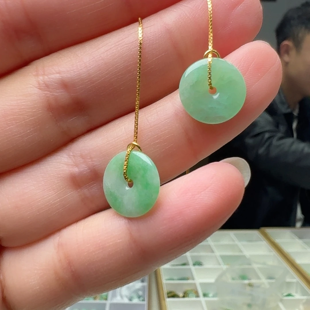翡翠银S925镶嵌耳饰天然微瑕