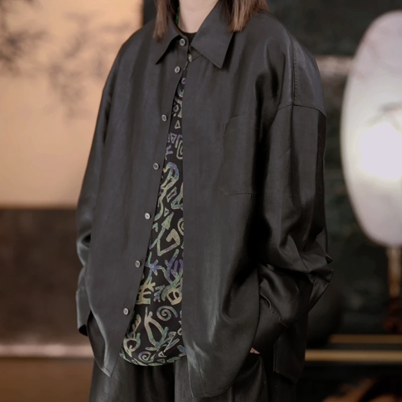 【再易】2025新款超经典缎龟男士香云纱桑蚕丝衬衫上衣ZY0062S