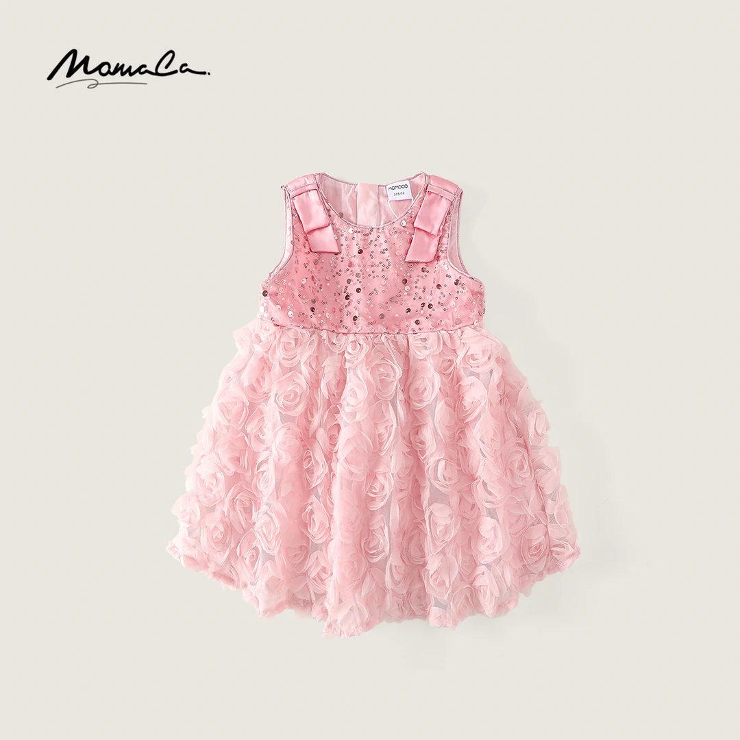 MOMOCO夏季女童甜美无袖洋气休闲甜美花朵连衣裙77630477035