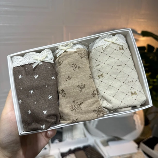 (3条装)美拉德色系秋冬磨毛中高腰舒适包臀女内裤不卡裆不夹臀