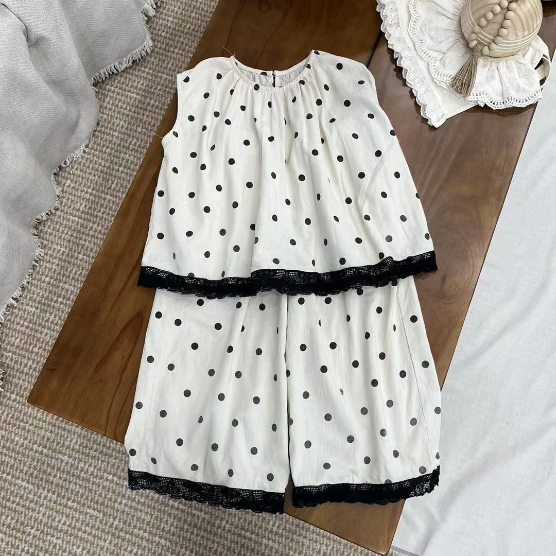 〖姐姐家〗2025夏装重工波点娃娃衫+波点阔腿裤套装j026 26780