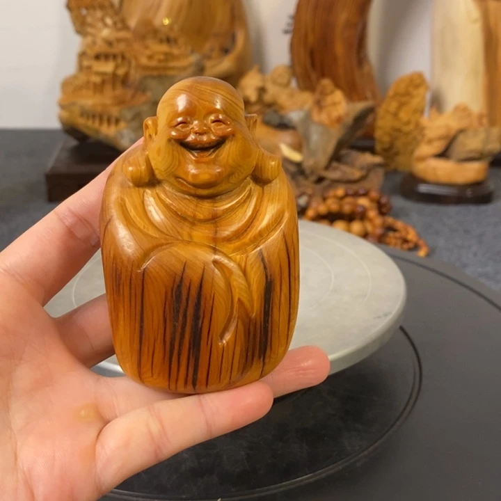 柏木（崖柏）崖柏弥勒佛手把件小摆件
