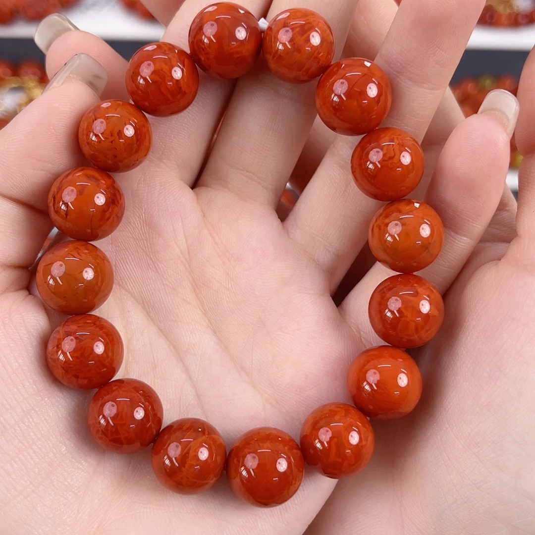 南红玛瑙未镶嵌瓦西柿子红火焰13mm手串