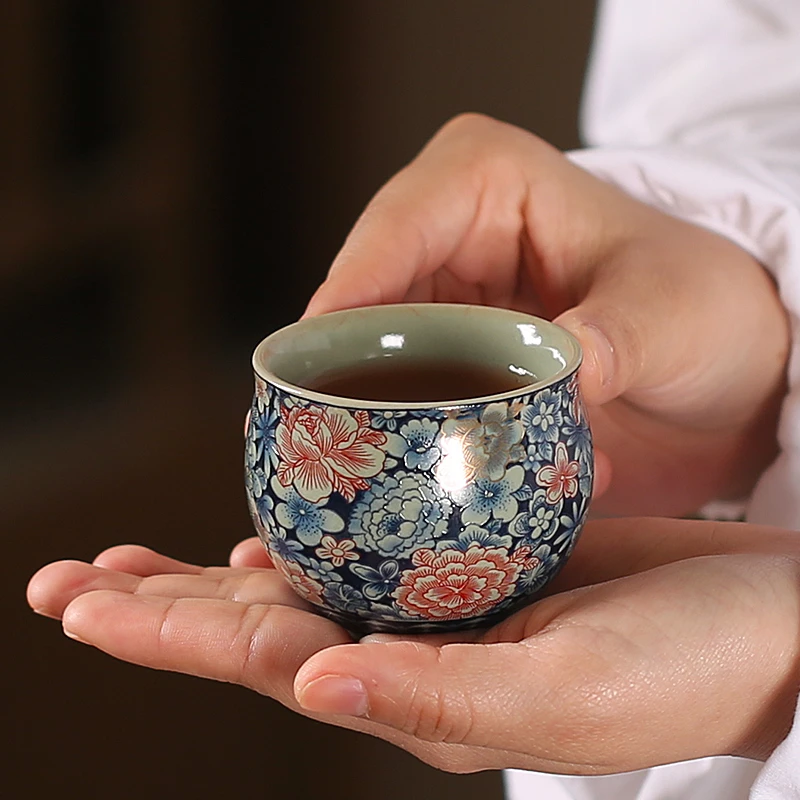 珐琅彩金银掐丝主人杯哥窑禅定压手茶杯聚香品茗杯中国风高档单杯