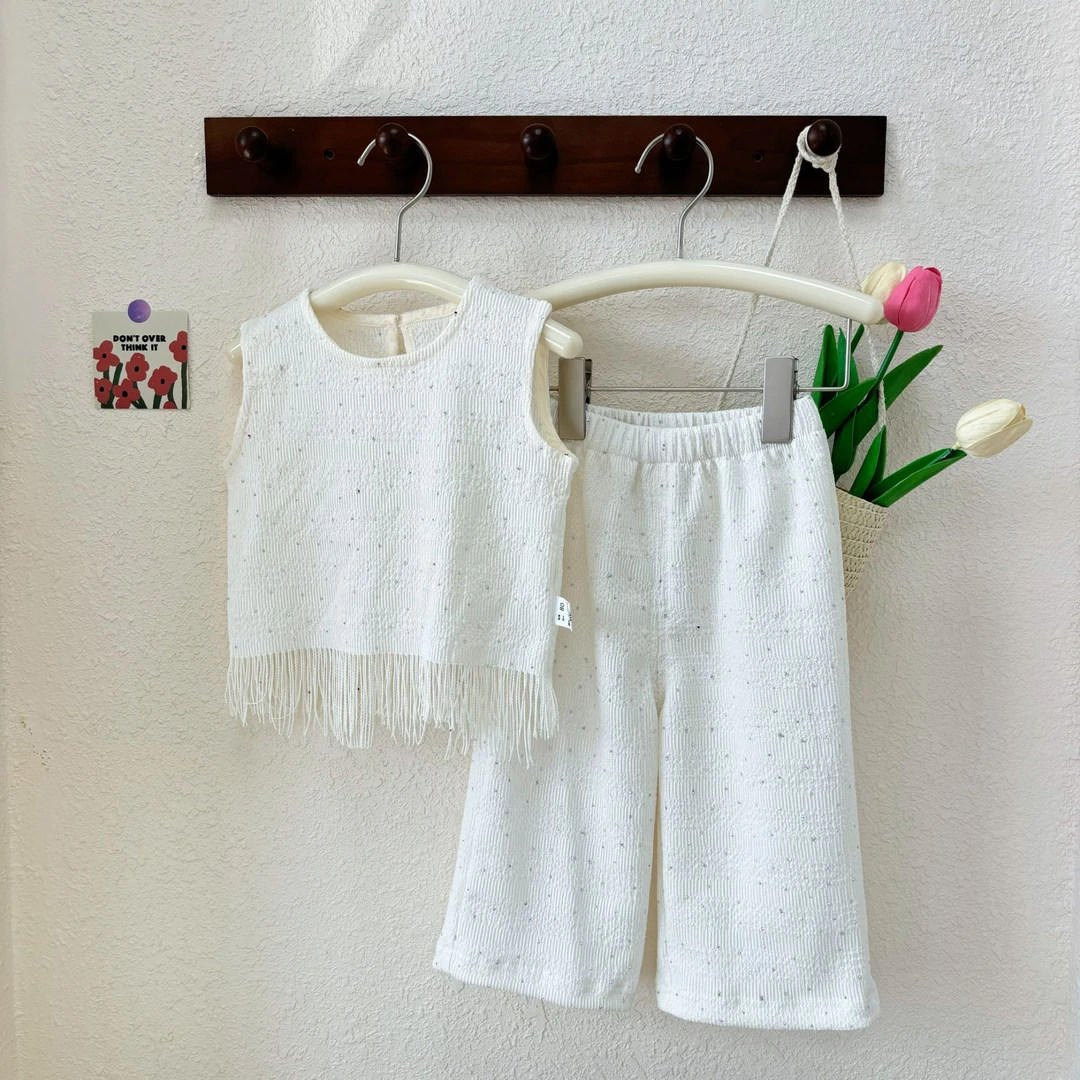 ZX女童2025夏季新款洋气时髦流苏钻点儿童无袖阔腿裤套装ZS-G-B24