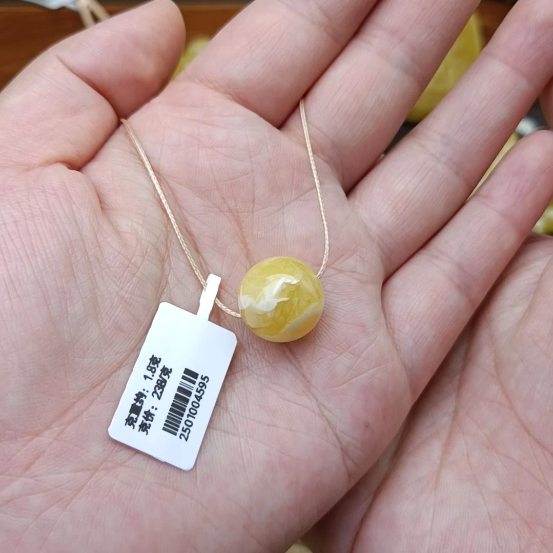 未镶嵌颈饰蜜蜡15圆珠瓷白花蜡锁骨链