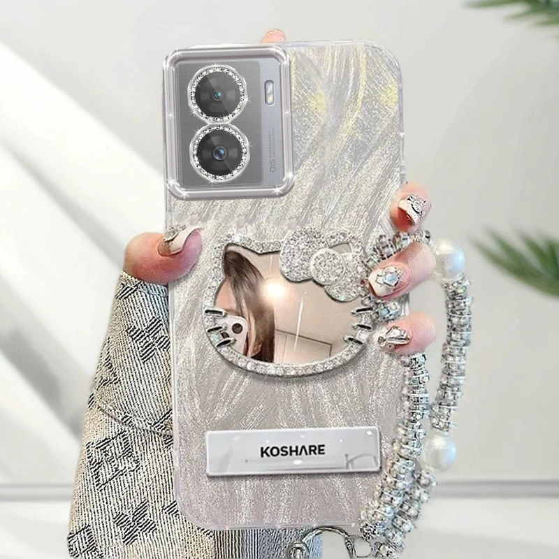 自带镜头膜VIVOiQOOZ7X手机壳全包V2272A软壳镶钻kt猫镜子iQOOz7x