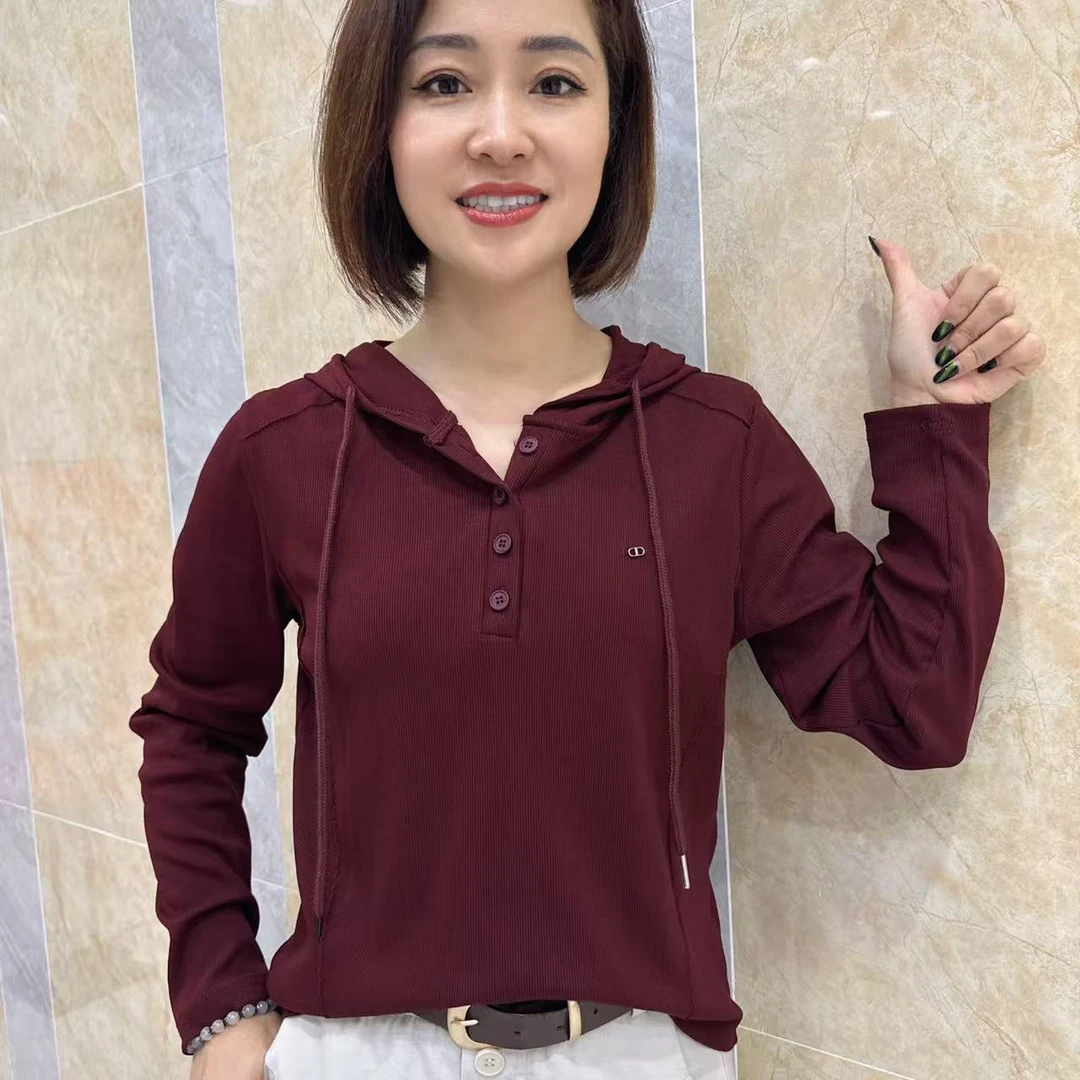 2025秋装时尚韩版纯色修身显瘦气质百搭舒适亲肤连帽长袖卫衣上衣
