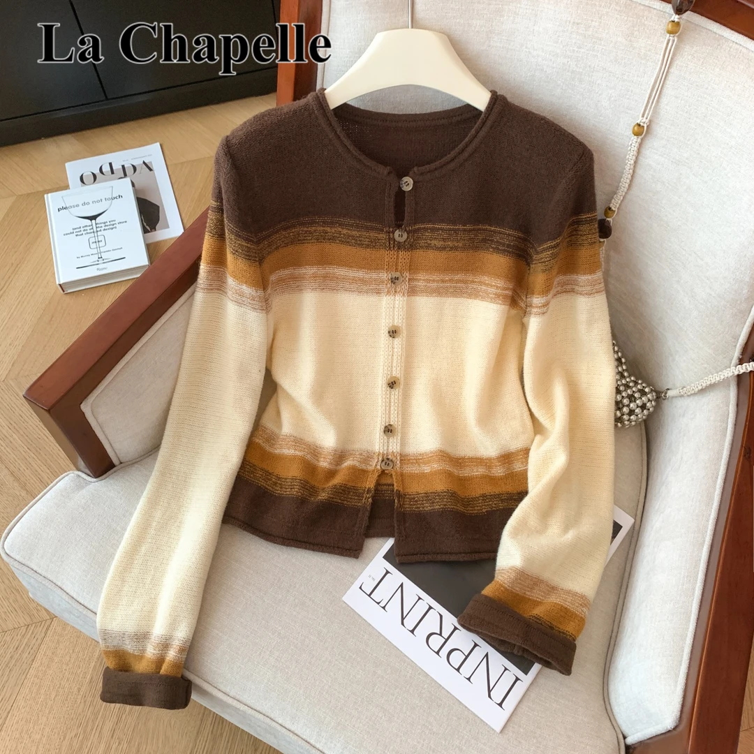 拉夏贝尔美拉德复古洋气针织开衫女秋冬季新款设计感气质显瘦毛衣
