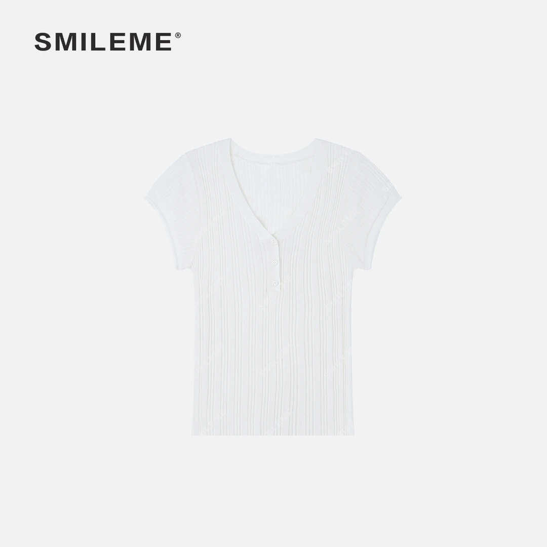 2-SMILEME【月熙时序】早秋款羊毛混纺时尚百搭休闲多色短袖T恤