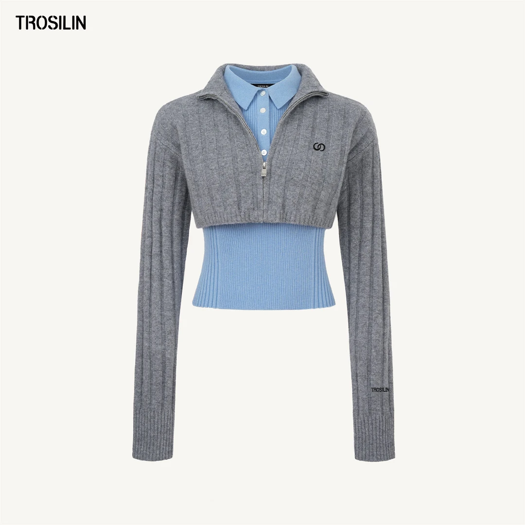 TROSILIN25秋冬 灰蓝智感叠穿两件套时尚设计感H2512SW13GY