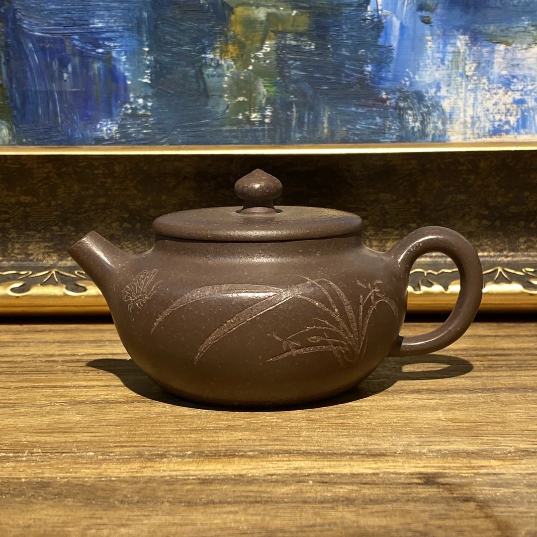 老天青泥小品兰花婉灯紫砂壶