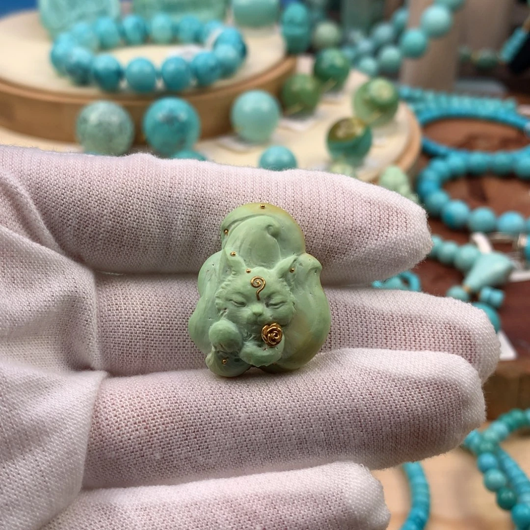 绿松石18K金镶嵌珠宝奇石21.5mm