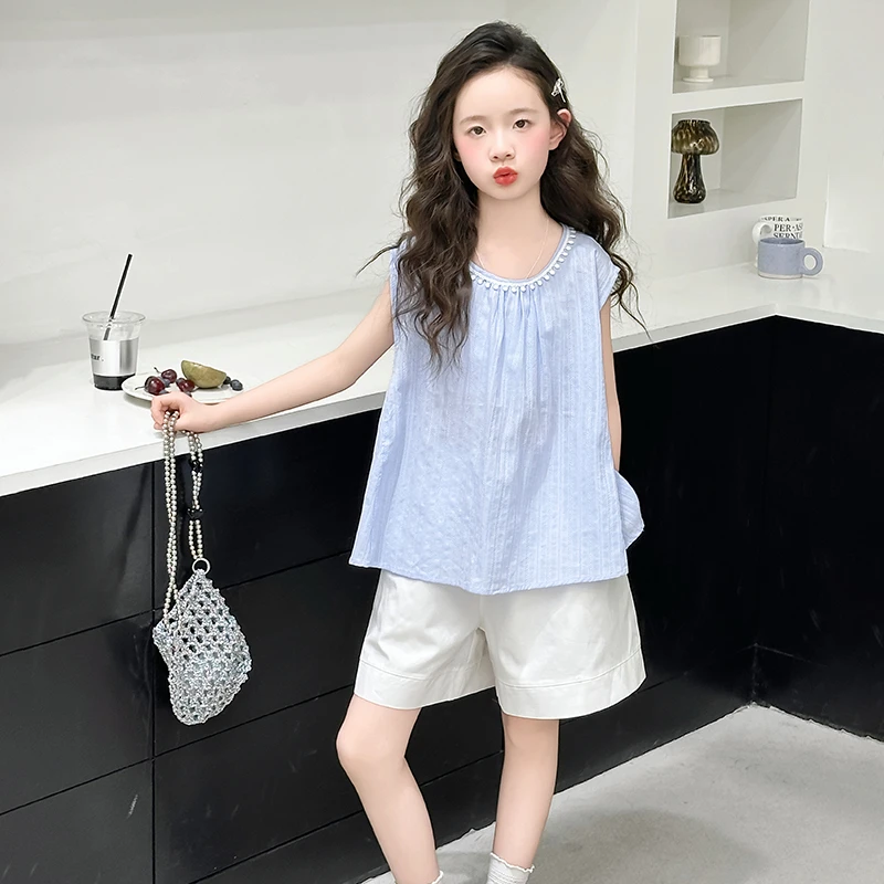 女童夏季套装2025新款洋气中大童无袖上衣夏装儿童短裤休闲两件套