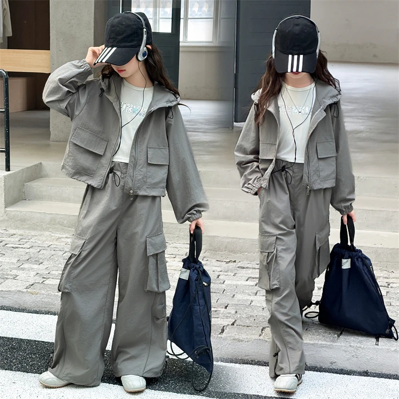 女童秋装工装裤套装2025新款大童女装潮酷穿搭嘻哈炸街春秋两件套