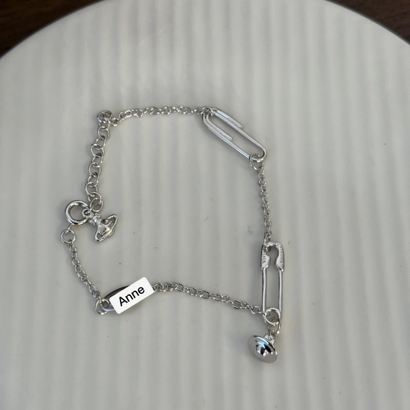 铜合金手链 回形针立体飞碟吊坠别针手链【S328】