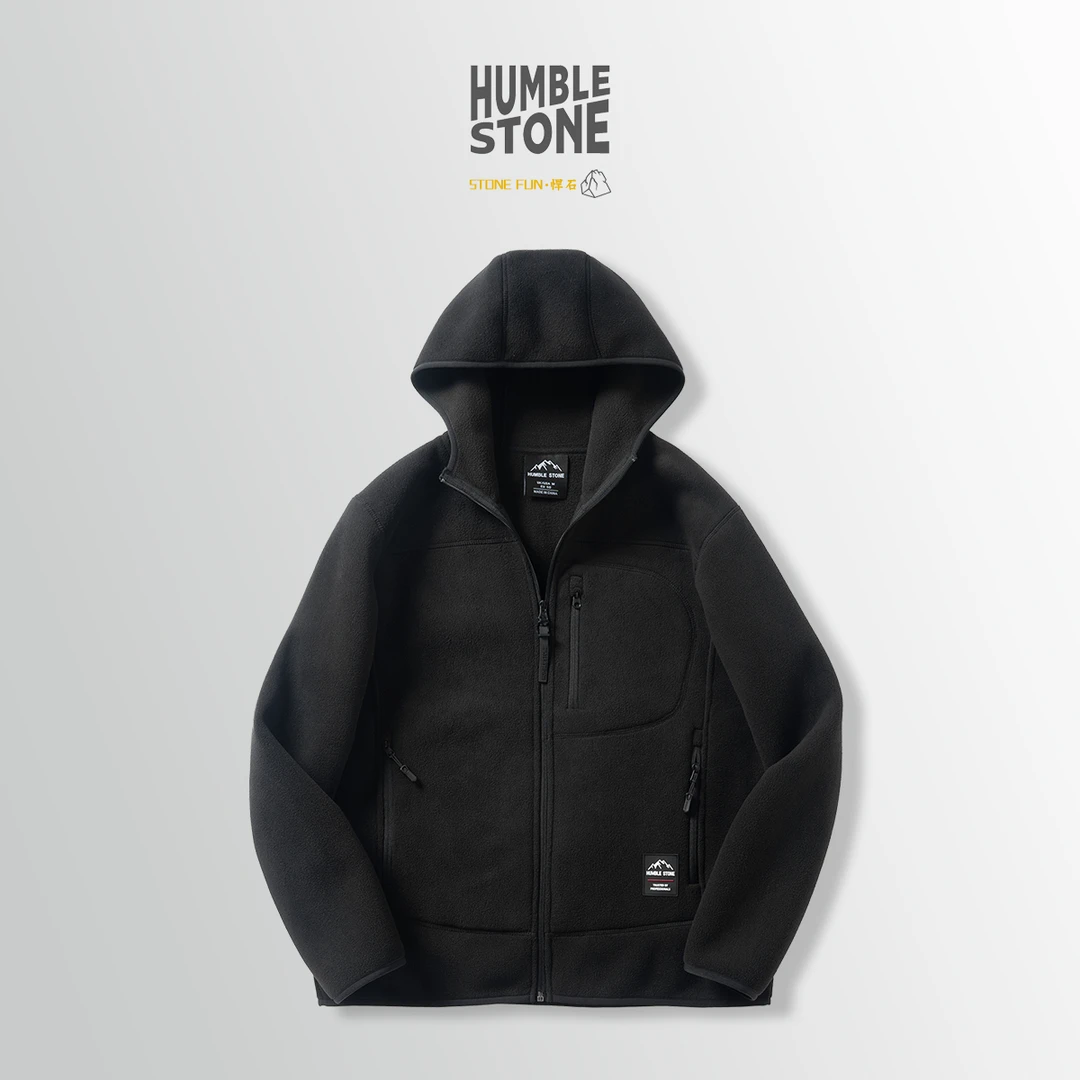 C139立体裁剪连帽户外摇粒绒贴布休闲防风保暖男女外套24099黑