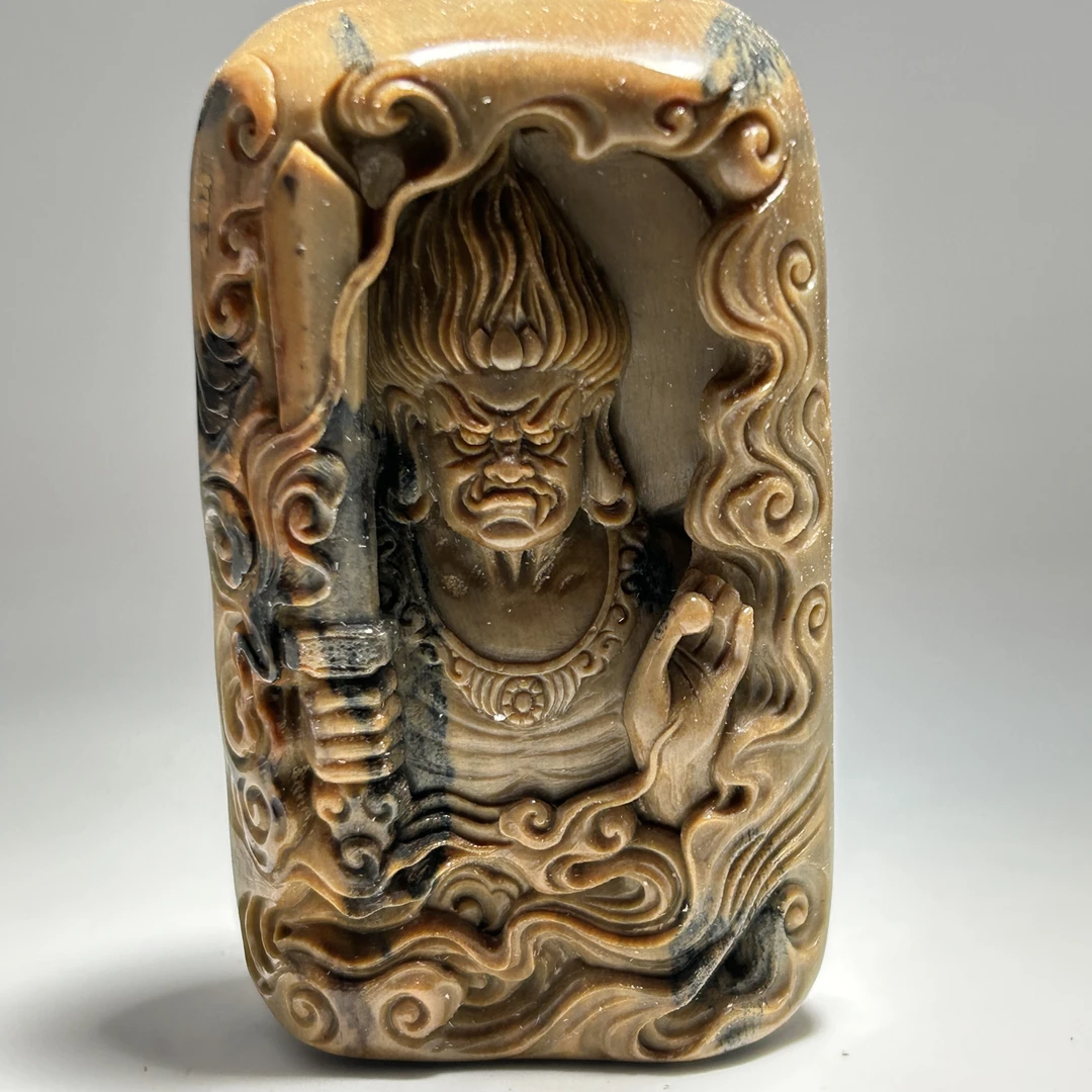 猛犸牙雕水墨冰咖不动明王吊坠63*37*20mm假一罚四X1748