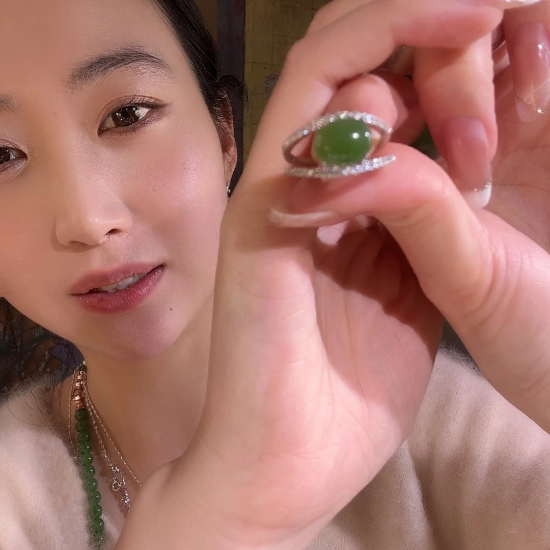 和田玉银S925镶嵌戒指