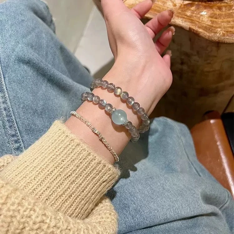 天然灰月光 双圈手串小众高级感显白百搭