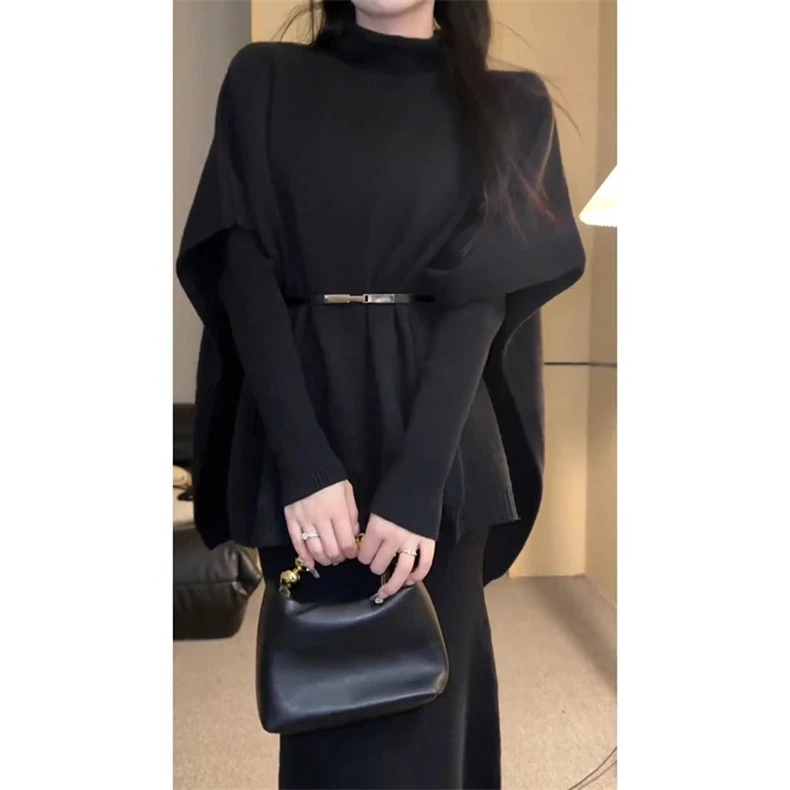 秋冬新款纯色气质通勤针织连衣裙两件套女时尚高级感毛衣裙子套装