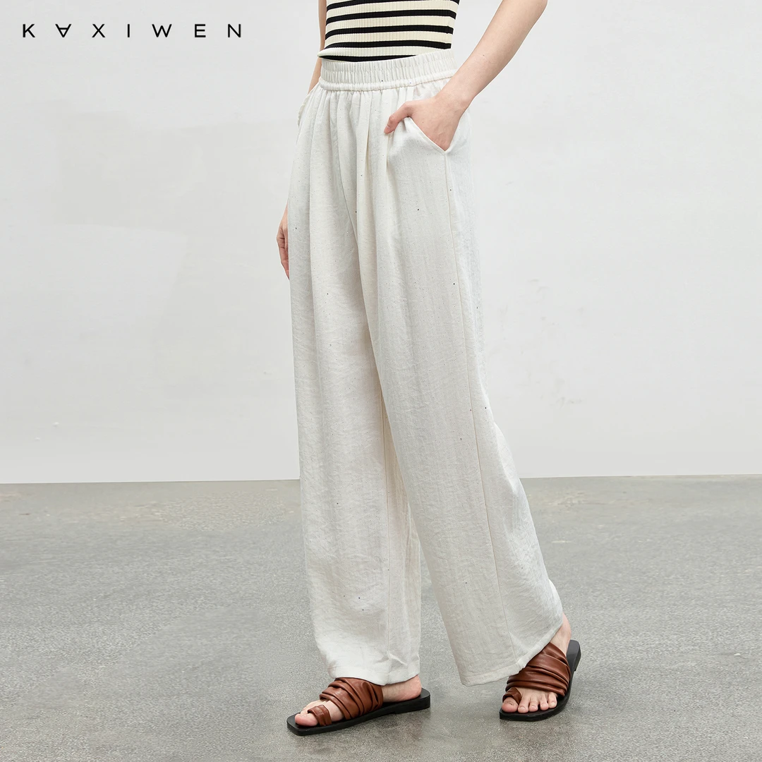 佧茜文麻感撒银阔腿裤【夏新】时尚烫钻宽松纯色休闲裤女D04AKW6766