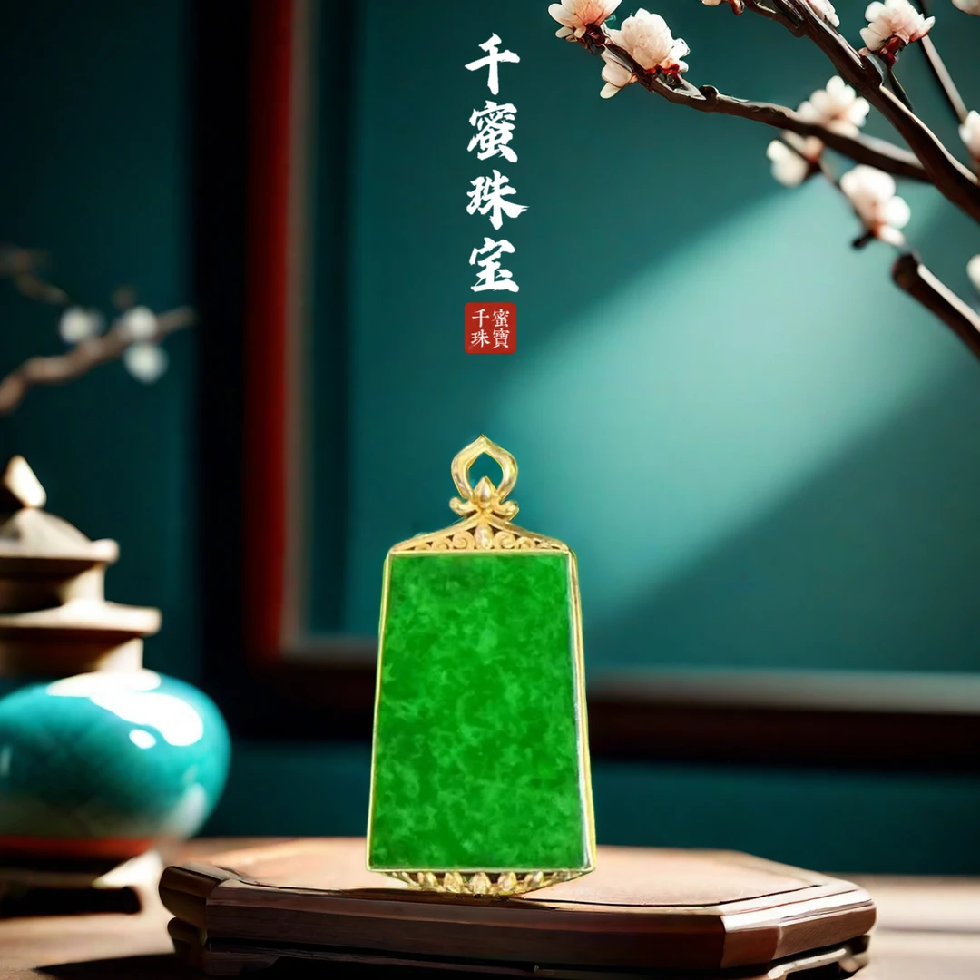 18K天然缅甸A货翡翠福运亨通吊坠8Q2311无事牌翡翠