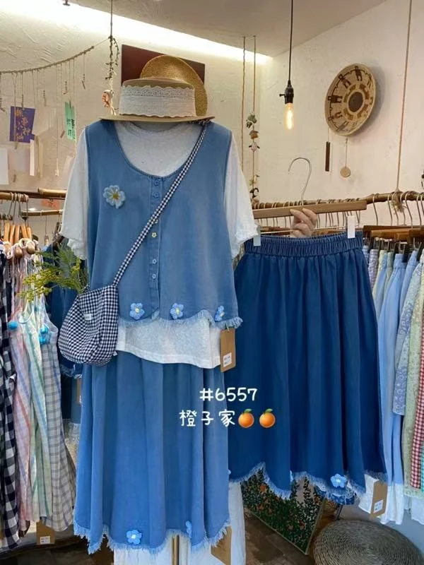 米多多 CZ#6557#日系复古牛仔半裙kc