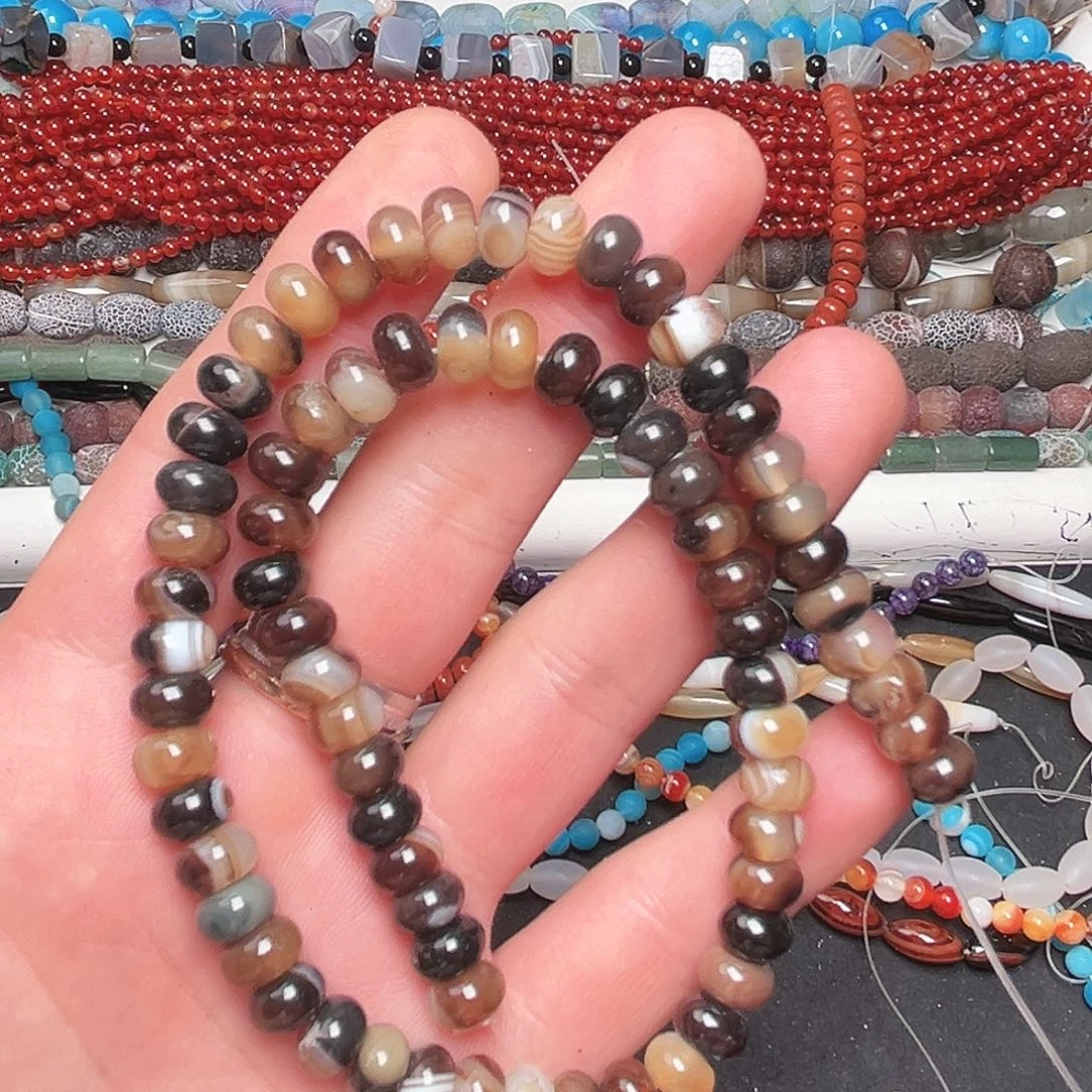 玛瑙/玉髓未镶嵌珠宝半成品C102，梦幻玛瑙算盘珠一条