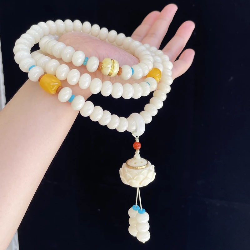 菩提手链 【栖灵小筑】白玉菩提根玲珑佛手多圈手串108颗念珠手链女