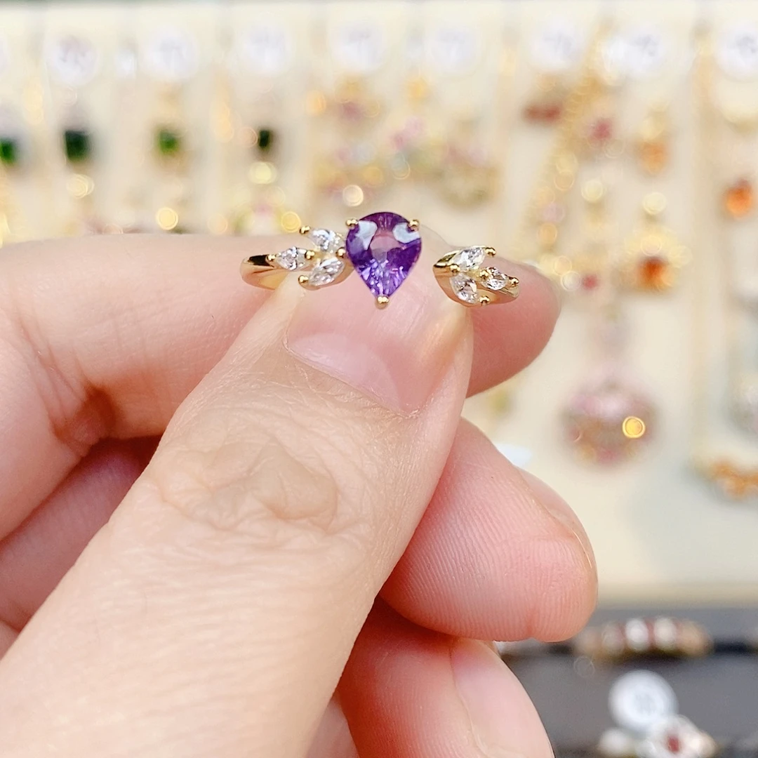 戒指彩色蓝宝石银S925镶嵌