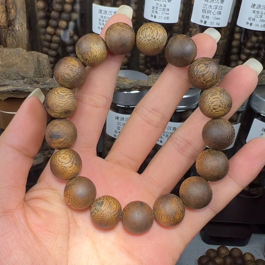 沉香沉香碎屑乌身老料13mm/14.8g圆珠单圈