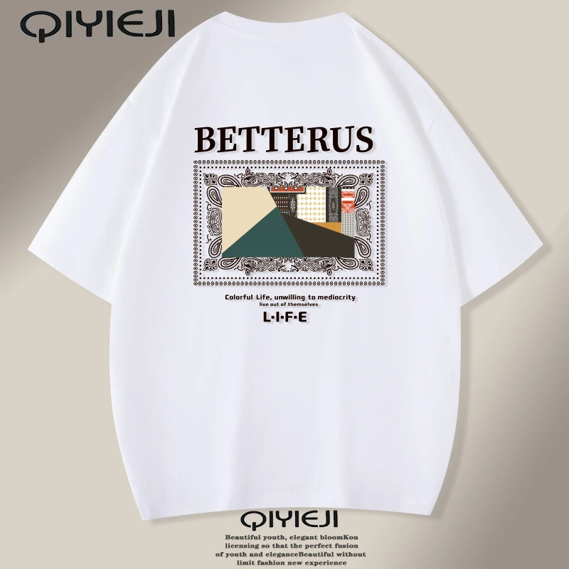 夏季潮流纯棉ol短袖t恤男士纯棉潮牌宽松百搭圆领半袖上衣时尚Ins