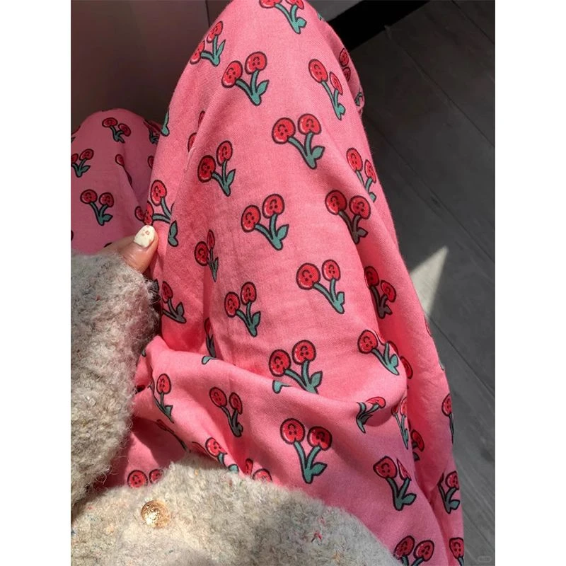新款春秋季休闲睡裤女春秋季韩版卡通小樱桃宽松夏天遛弯家居长裤