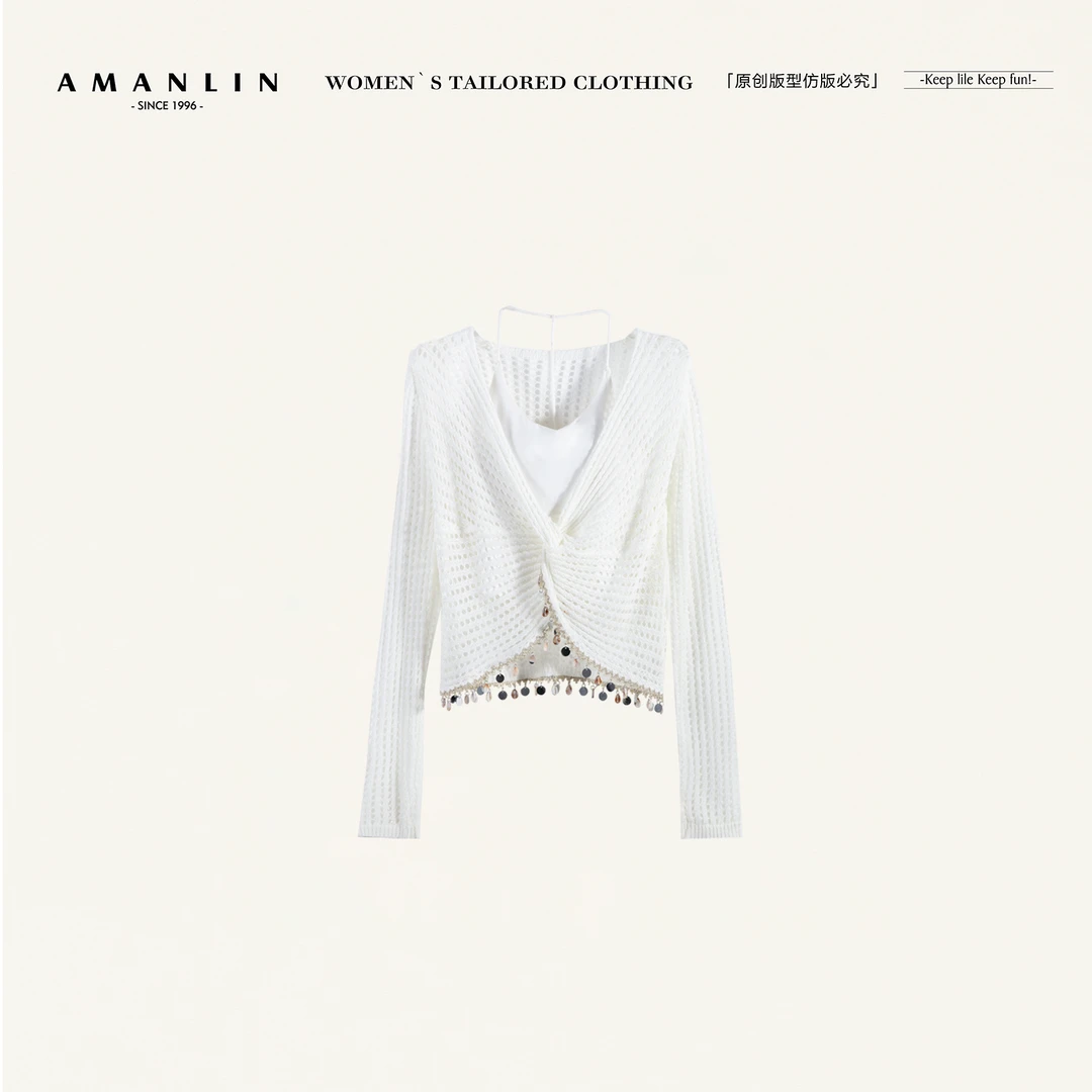 AMANLIN/阿谩琳春游出行欧若风氛围感穿搭针织上衣两件套TL596871