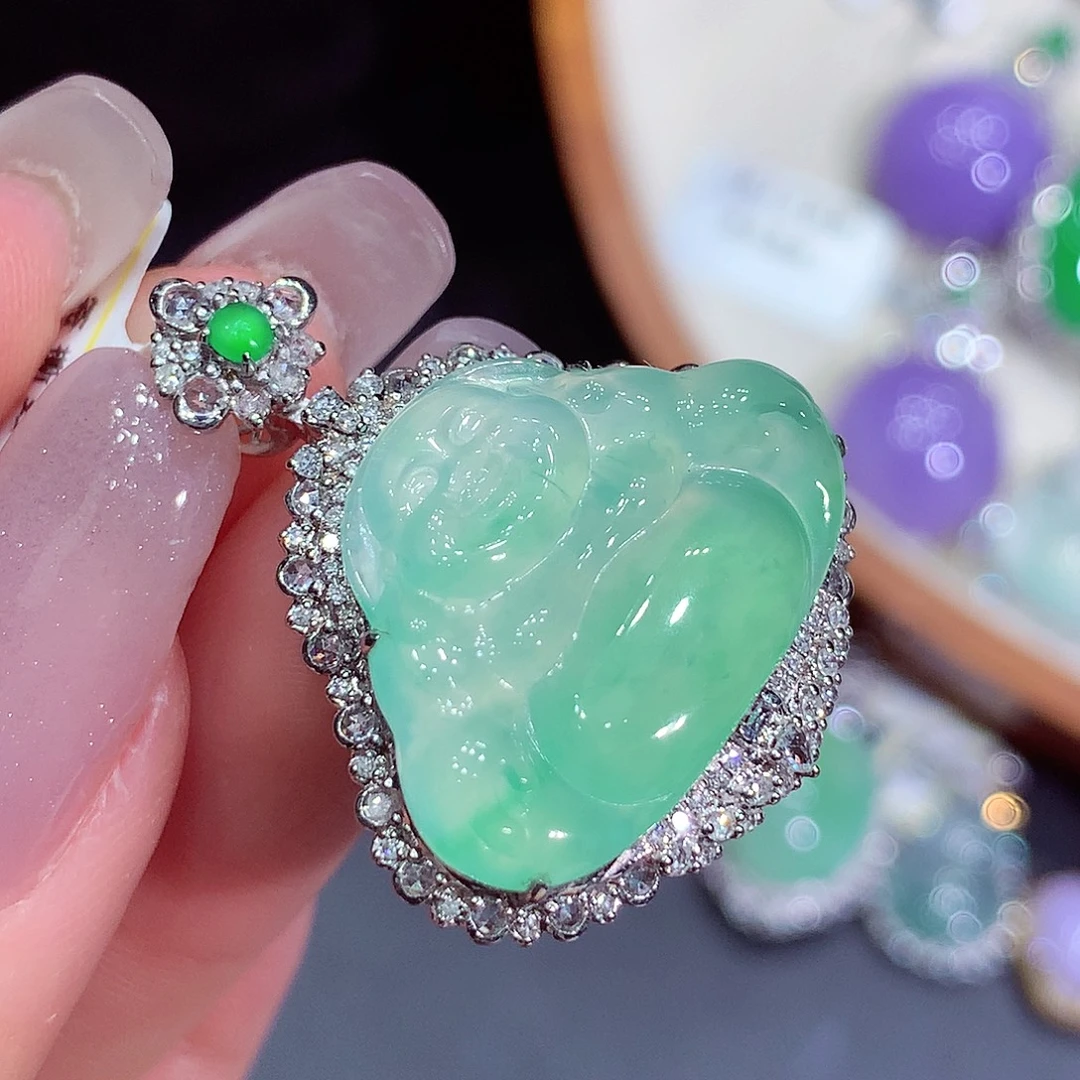 翡翠18K金镶嵌吊坠(不含链)