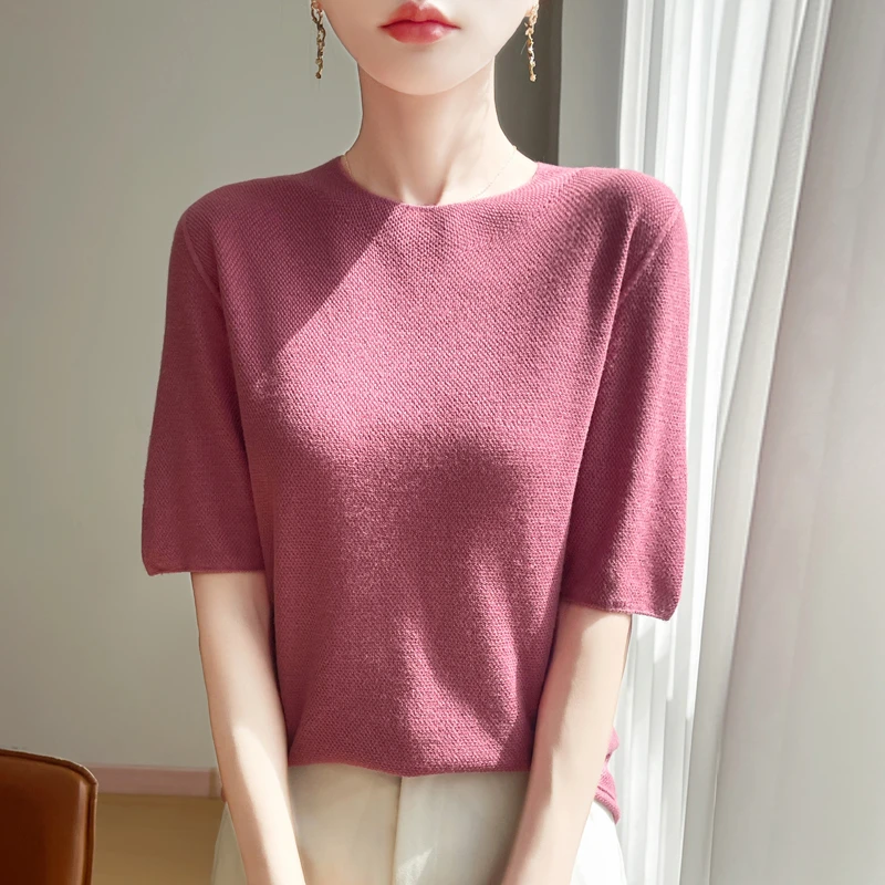 【一线成衣】圆领+V领娟丝桑蚕丝桂花针圆领半袖女