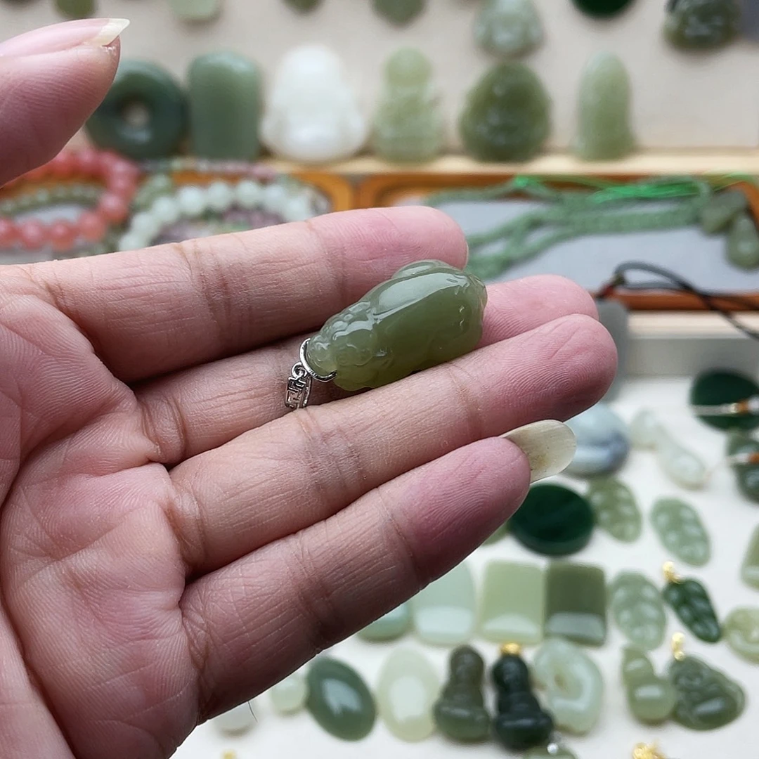 和田玉银S925镶嵌吊坠(不含链)